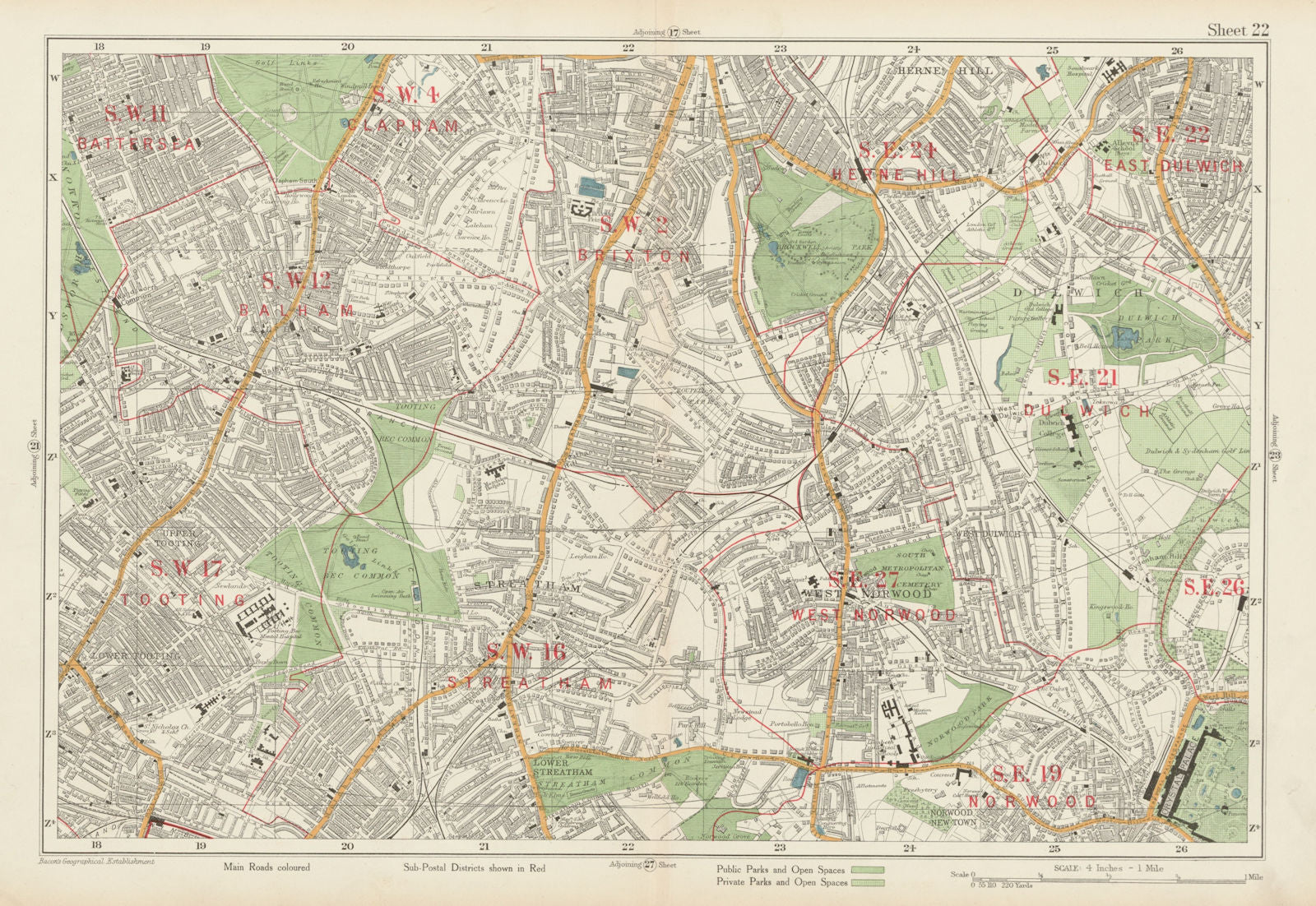 STREATHAM W Norwood Brixton Balham Tooting Dulwich Herne Hill. BACON 1934 map